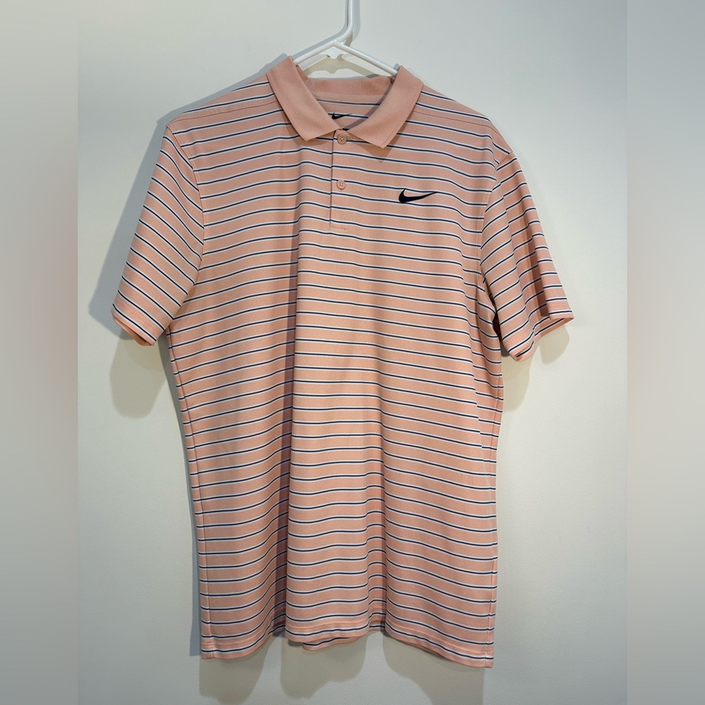 Nike Men’s Velocity Large Striped Dri-Fit Golf Polo Salmon
